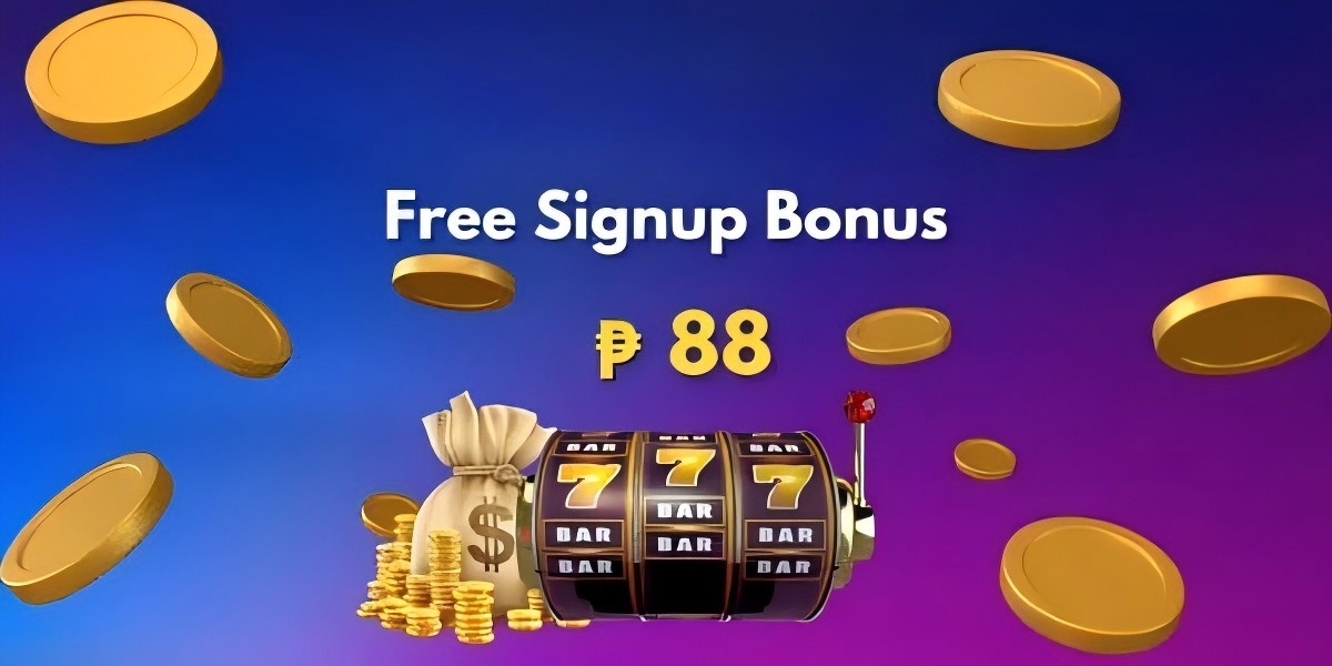 Promo banner with welcome bonus coins and slot reel artwork